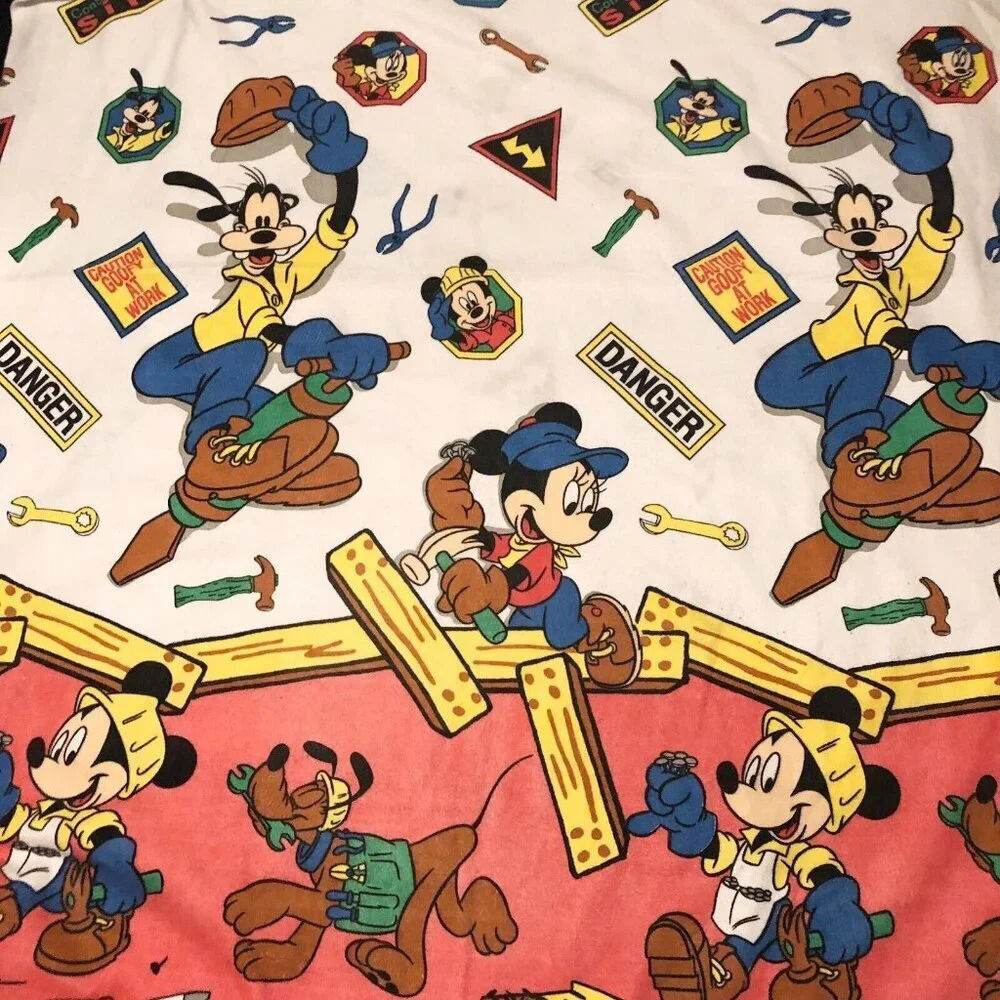 Vintage Disney Mickey Mouse Goofy At Work Construction Blanket Polyester Acrylic